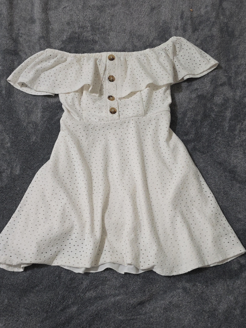 Speechless White Off-Shoulder Ruffle Dress with Button Front
